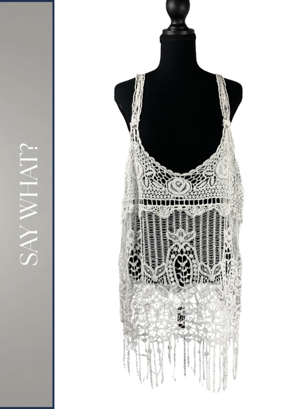 Say What? Crochet Tank Top With Fringe Detail Women's 3X Boho Indie Beach